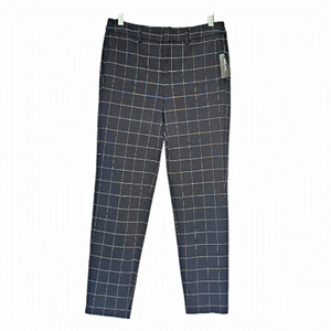 LORD & Taylor Womens Plaid Ankle Cropped Pants Mid Rise Black Size S